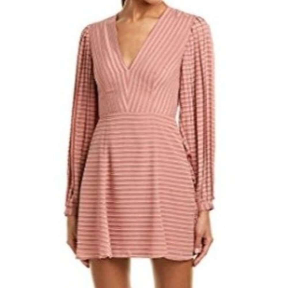 Keepsake The Label Dress Size Large Pink A Line Fit & Flare Long Sleeve V-Neck M